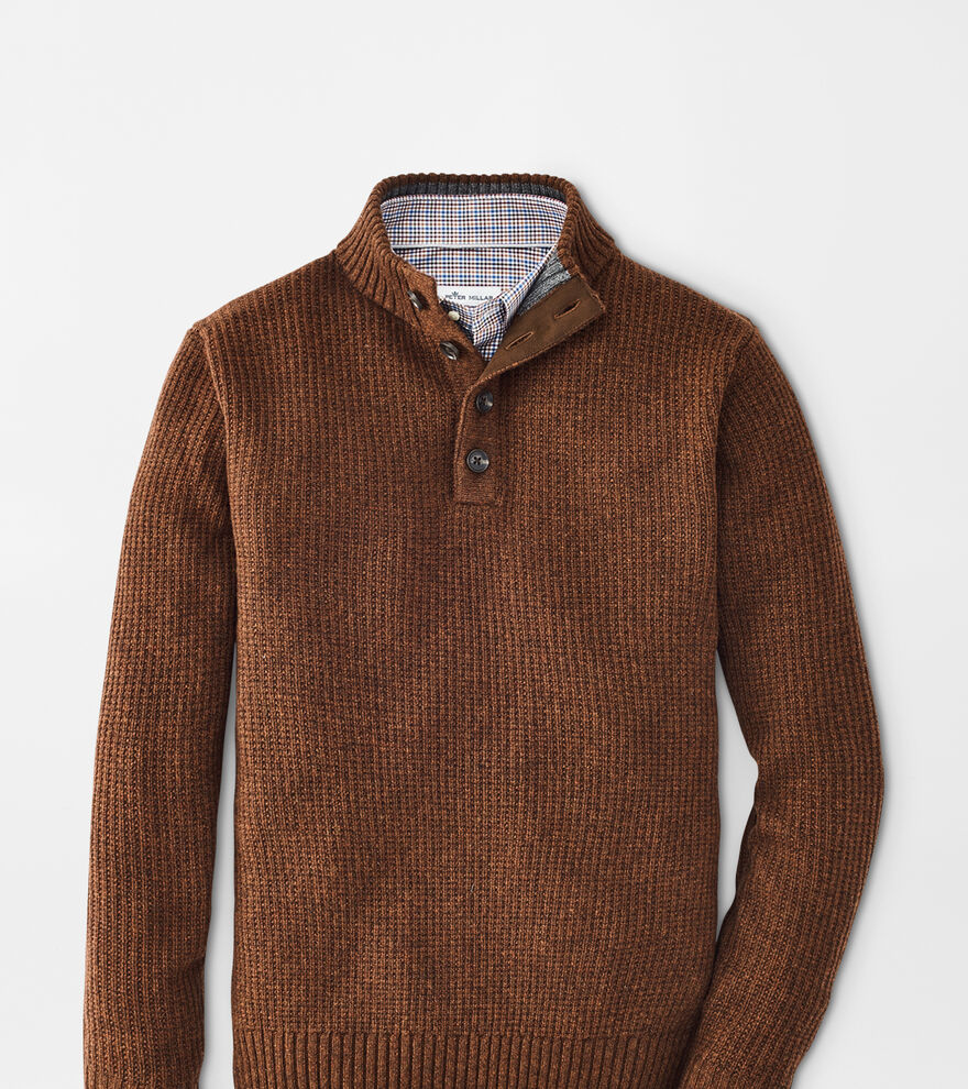 Basket-Weave Button Mock Sweater