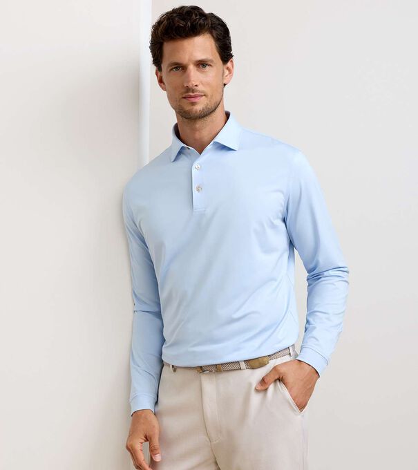Solid Stretch Jersey Long Sleeve Polo - Alternate Image 1