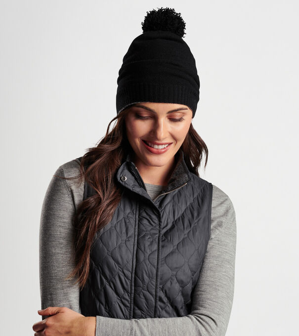 Cashmere Double Knit Hat With Pom