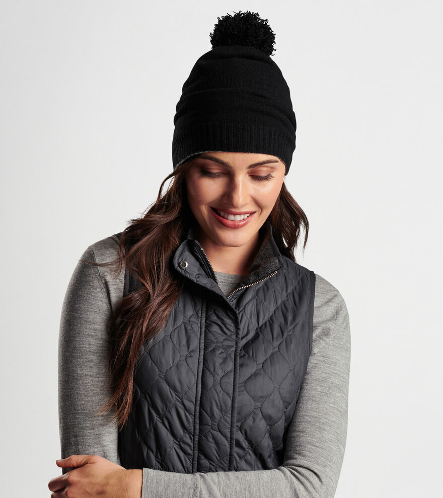Cashmere Double Knit Hat With Pom image number 2