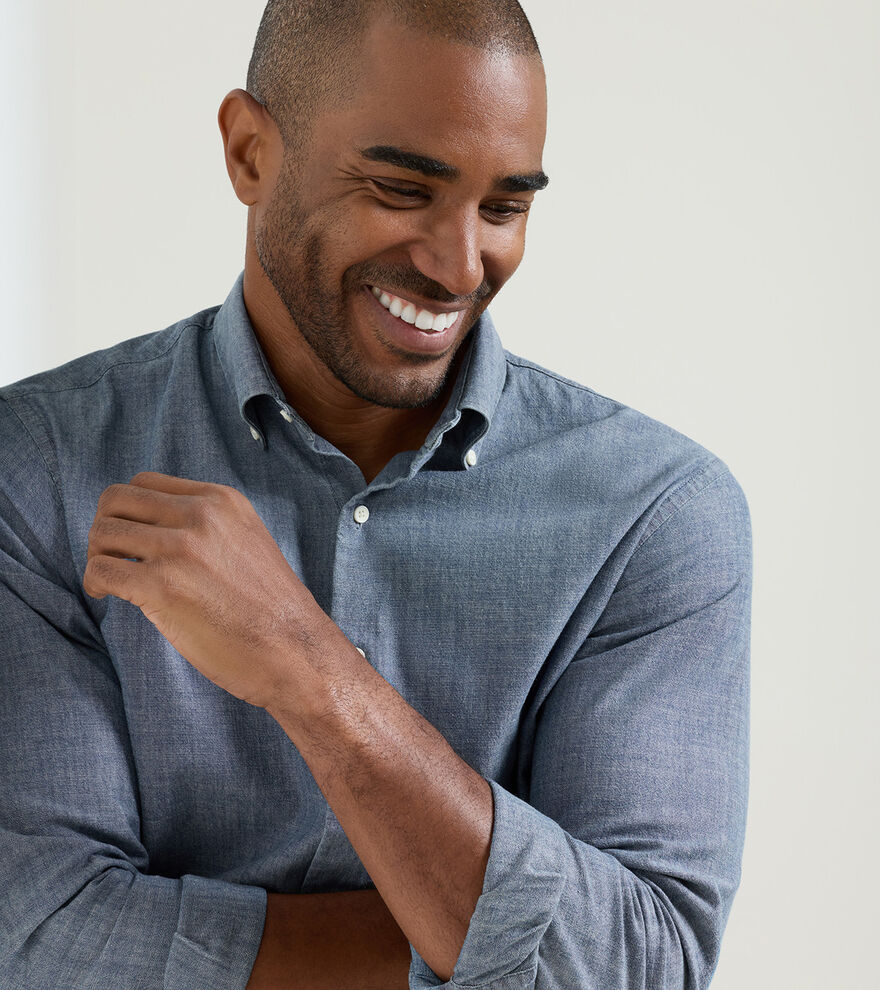 Devonport Chambray Cotton-Stretch Sport Shirt image number 4