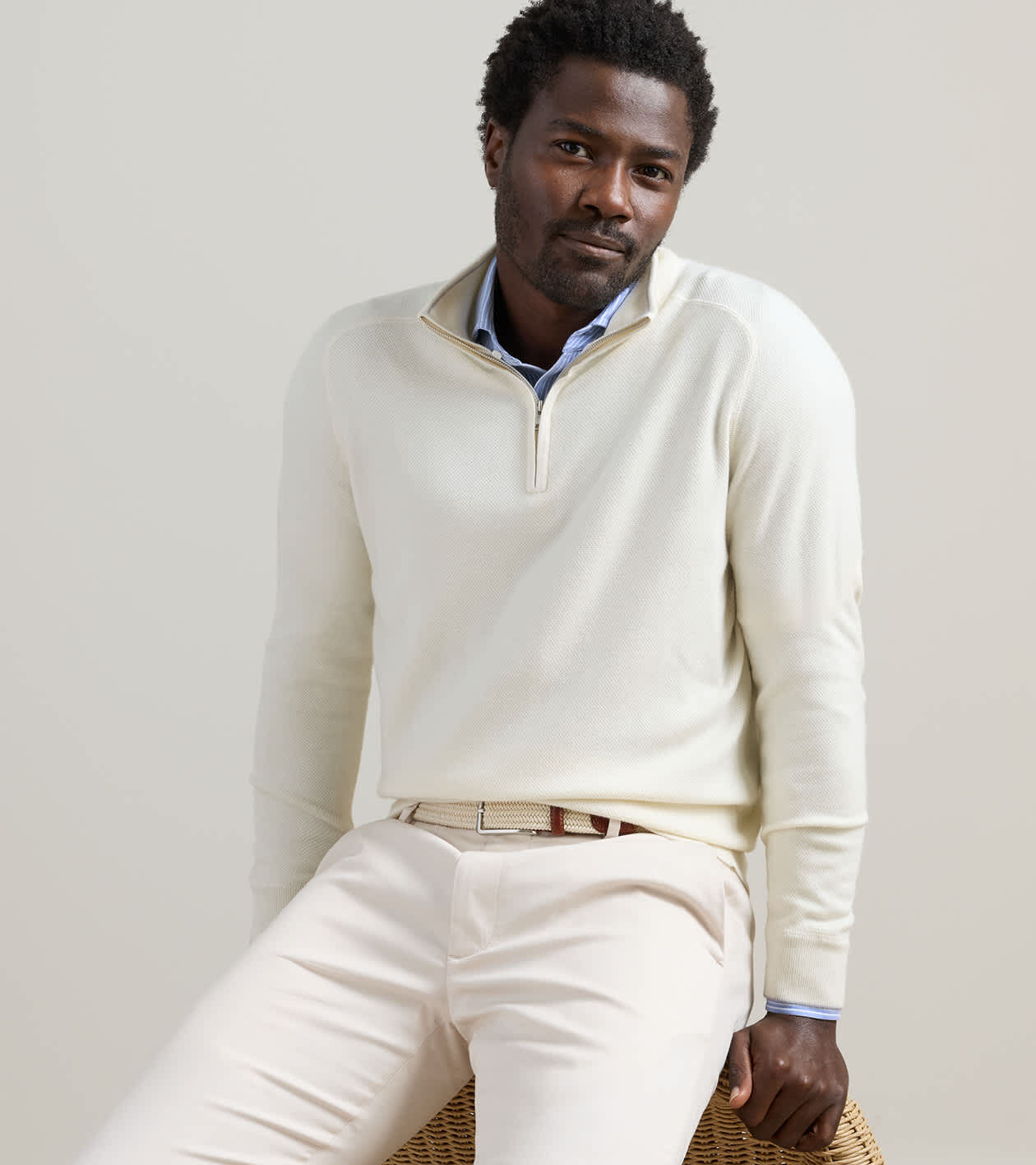 ニット/セーター PELLICULE side gather loose knit white Voyager Cashmere-Silk Saddle Shoulder Quarter Zip | Men's Sweaters