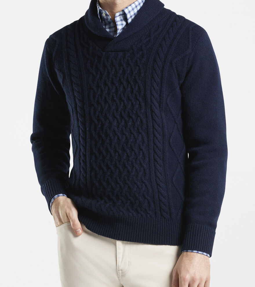Peter Millar Men's Ridge Cable Navy Wool Blend Sweater - Size Large
