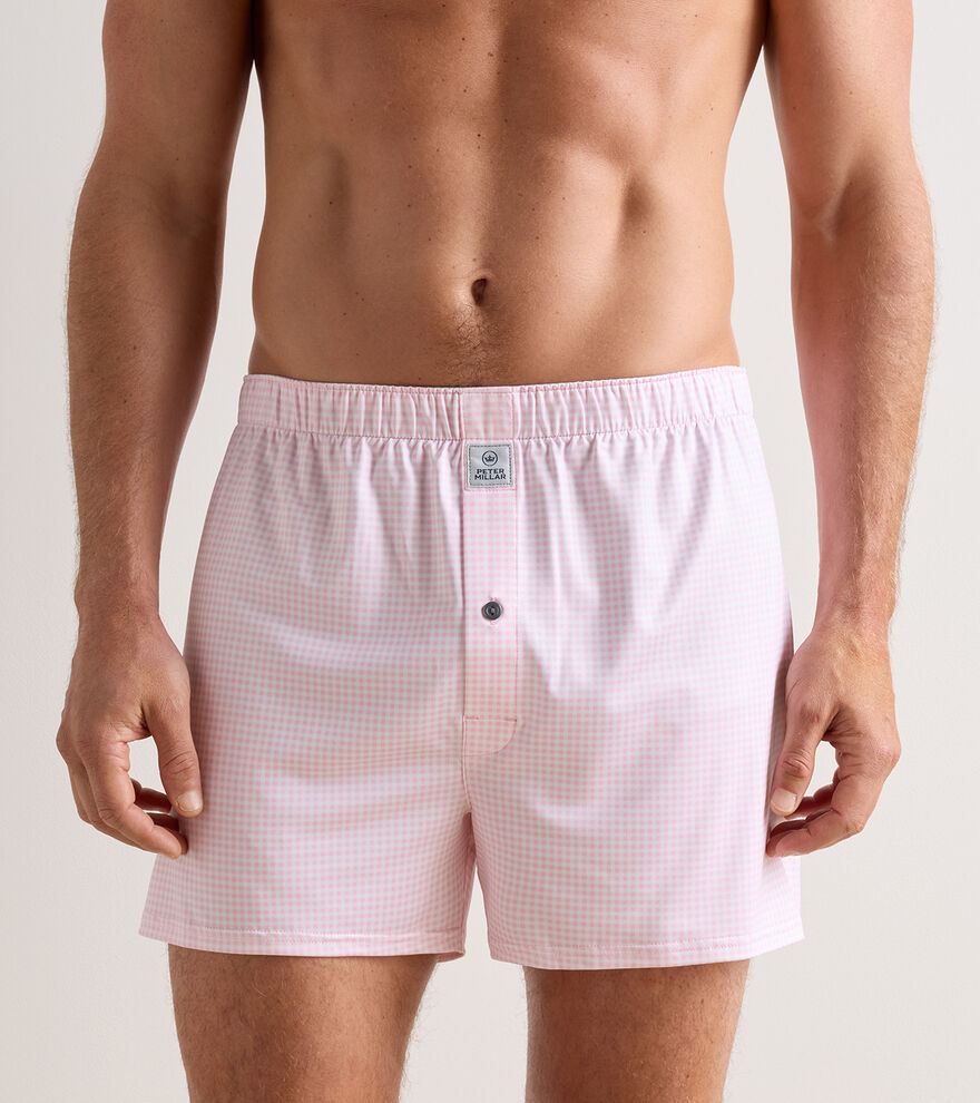 Nebraska Printed Gingham Check Stretch Jersey Boxer image number 2