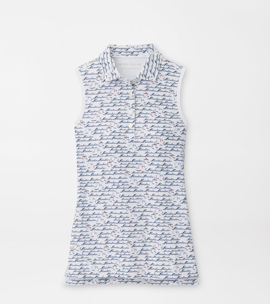 Banded Sport Mesh Birdie Print Sleeveless Button Polo image number 1