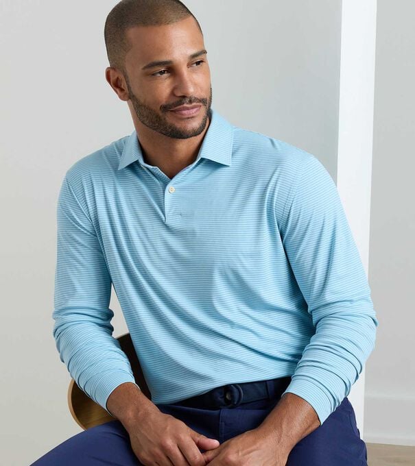 Featherweight Stripe Long-Sleeve Performance Polo - Alternate Image 1