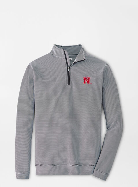 Nebraska Perth Mini Stripe Performance Quarter Zip Peter Millar