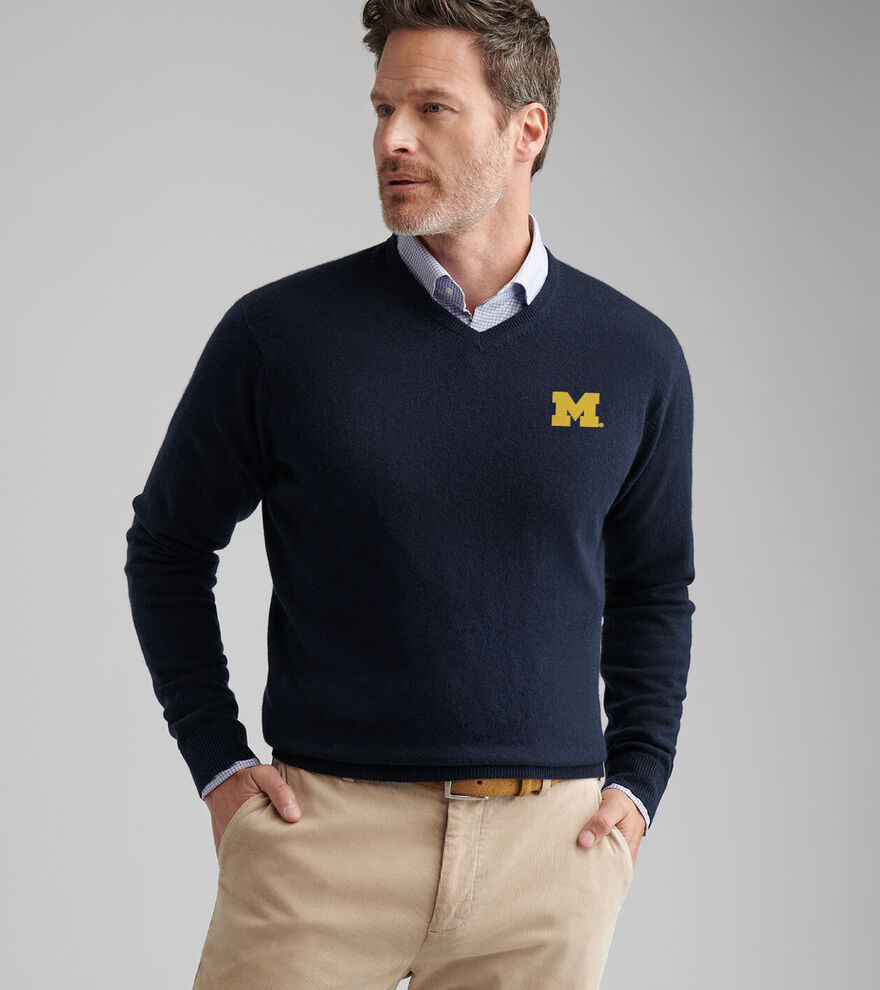 Michigan Crown Heritage Cashmere V-Neck Sweater image number 2