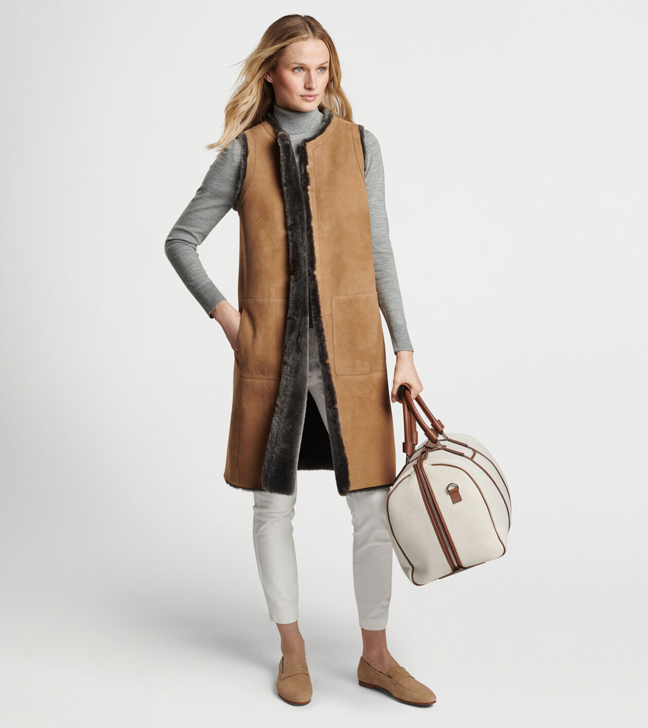 Shearling vest long clearance