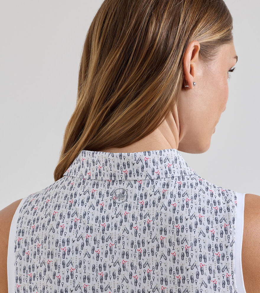 Poppies In Play Banded Sport Mesh Sleeveless Button Polo image number 4