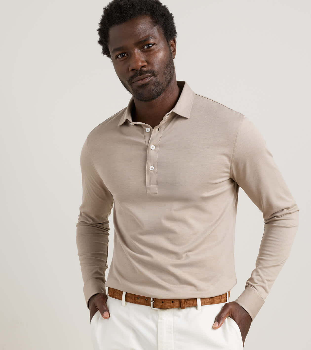 Ashby Silk Cotton Long-Sleeve Polo | Men's Polos | Peter Millar