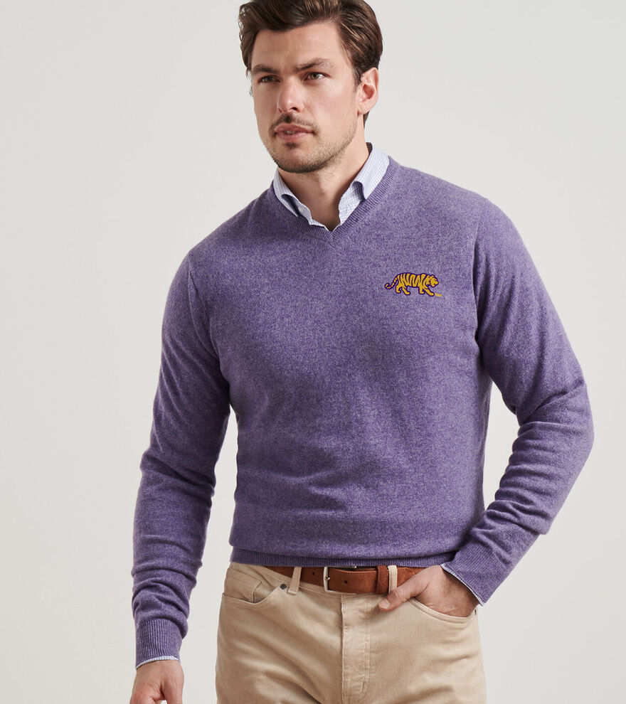 LSU Crown Heritage Cashmere V-Neck Sweater image number 2