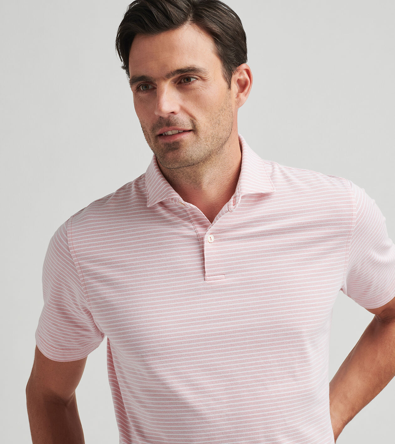 PETER MILLAR ゴルフポロシャツ S グレー ストライプ Perth Sugar Stripe Performance Quarter-Zip Navy/White
