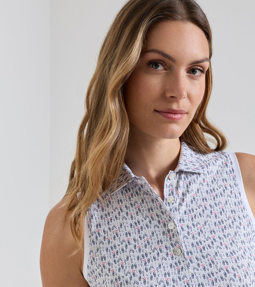 Poppies In Play Banded Sport Mesh Sleeveless Button Polo image number 5