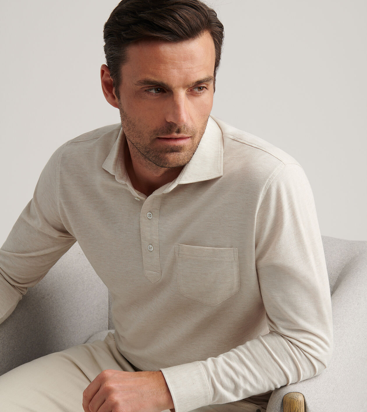 Amble Long-Sleeve Cotton Cashmere Polo | Men's Polos | Peter Millar