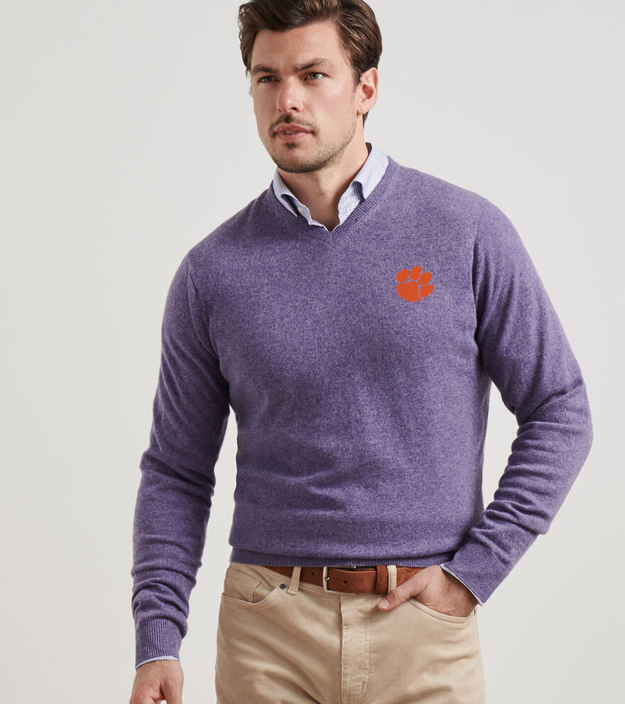 Clemson Crown Heritage Cashmere V-Neck Sweater image number 1