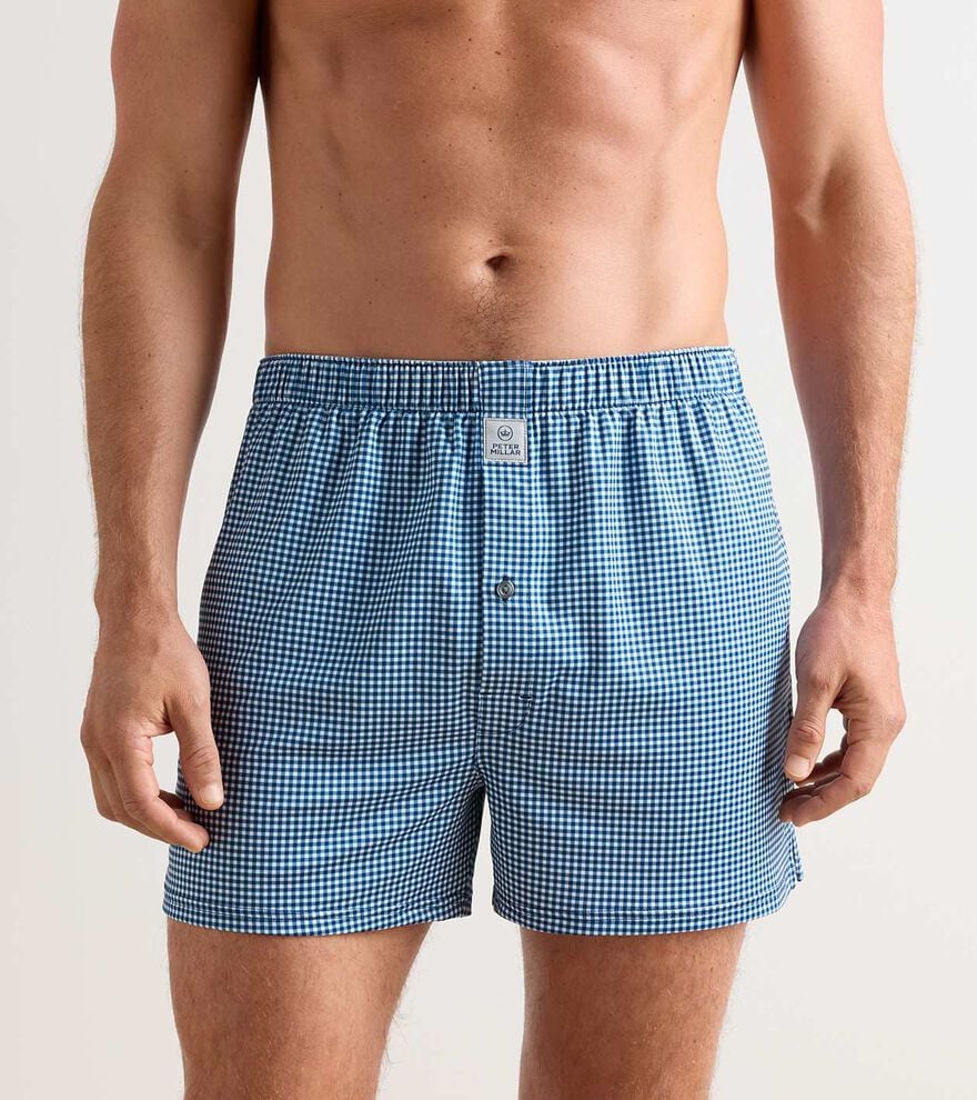 Nebraska Printed Gingham Check Stretch Jersey Boxer image number 2