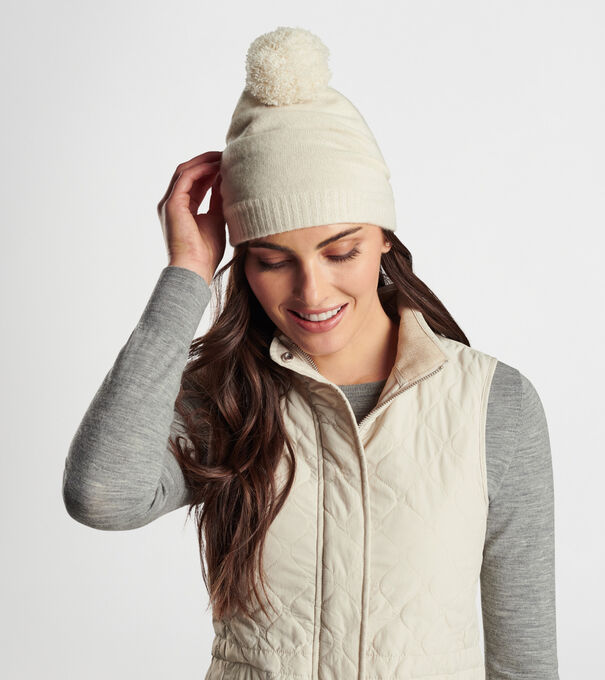 Cashmere Double Knit Hat With Pom
