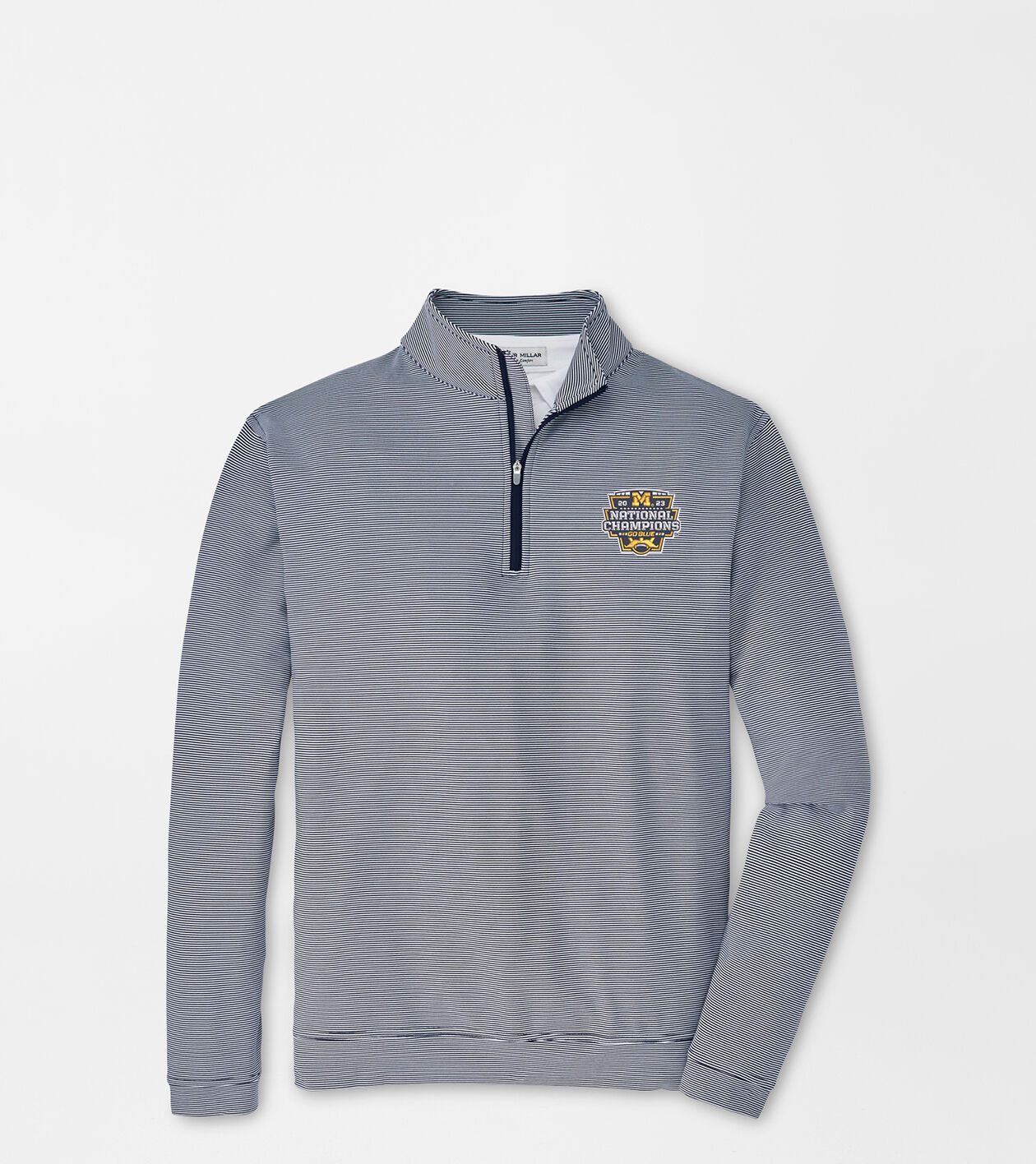 Michigan National Champion Perth Sugar Stripe Performance Quarter Zip Men s Collegiate Apparel Peter Millar
