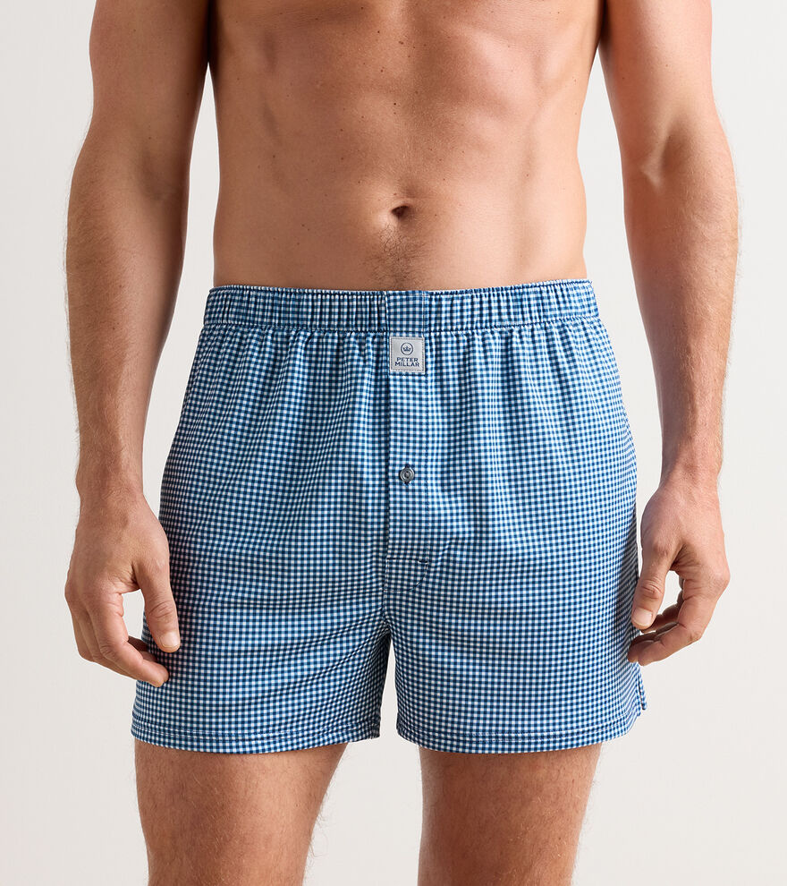 Nebraska Printed Gingham Check Stretch Jersey Boxer image number 2