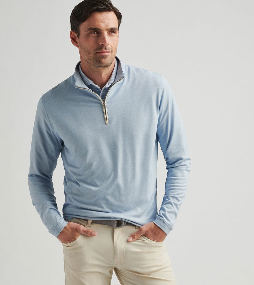 ALBATROSS COTTON BLEND PIQUE 1/4 ZIP PULLOVER - NAVY