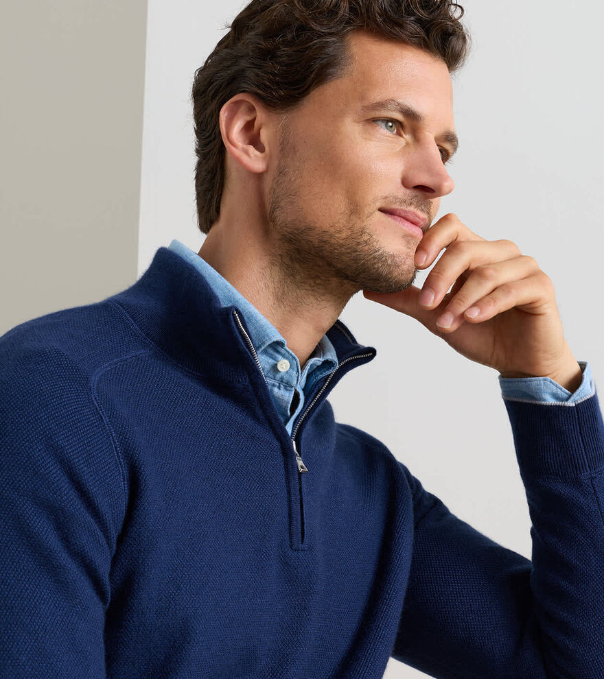 Voyager Cashmere-Silk Saddle Shoulder Quarter Zip image number 4