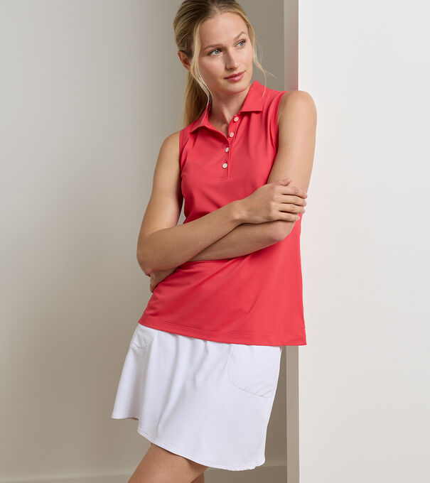 Women's Banded Sport Mesh Sleeveless Button Polo - Alternate Image 1