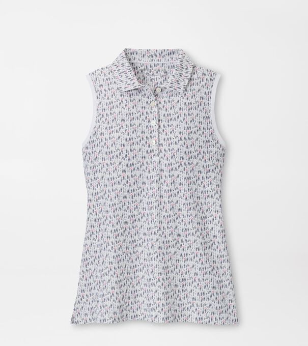 Poppies In Play Banded Sport Mesh Sleeveless Button Polo - Alternate Image 1