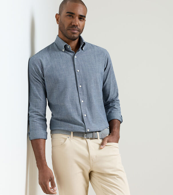 Devonport Chambray Cotton-Stretch Sport Shirt
