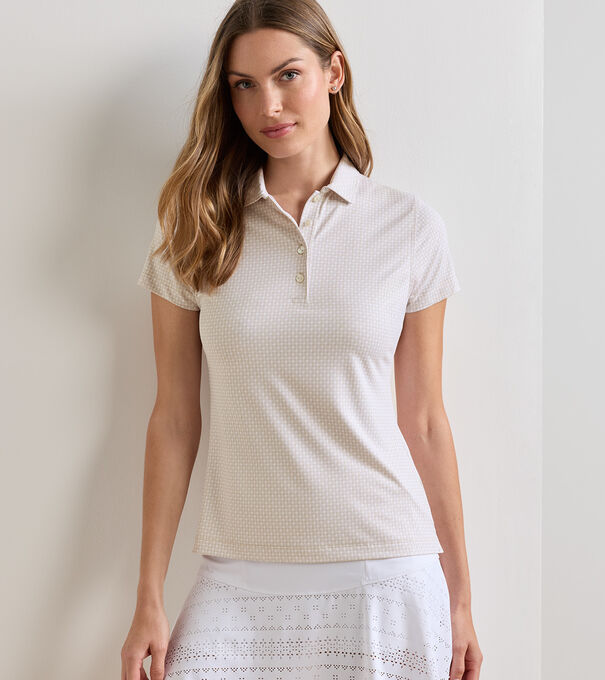 Houndstooth Print Short Sleeve Jersey Polo