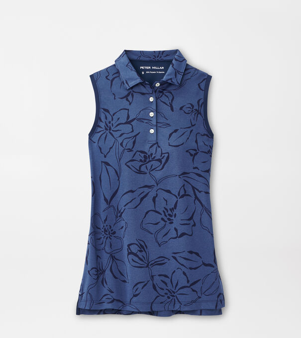 Tonal Floral Sleeveless Banded Button Polo