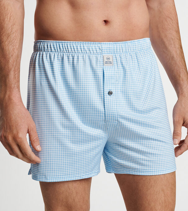 Nebraska Printed Gingham Check Stretch Jersey Boxer