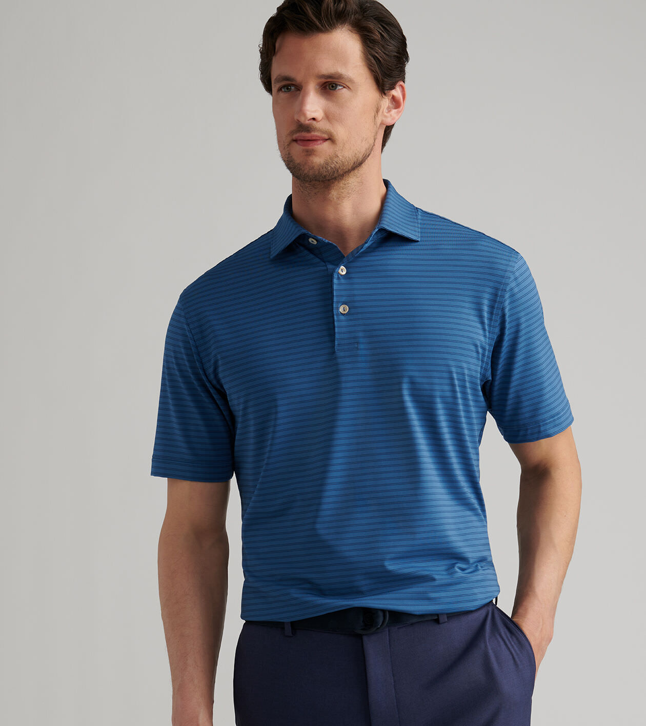 PETER MILLAR ポロシャツ Mサイズ ライトブルー PETER MILLAR Masters Men's Performance Tech Micro Stripe