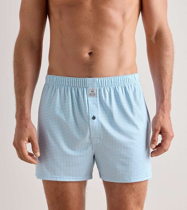 Nebraska Printed Gingham Check Stretch Jersey Boxer - Alternate Image 1