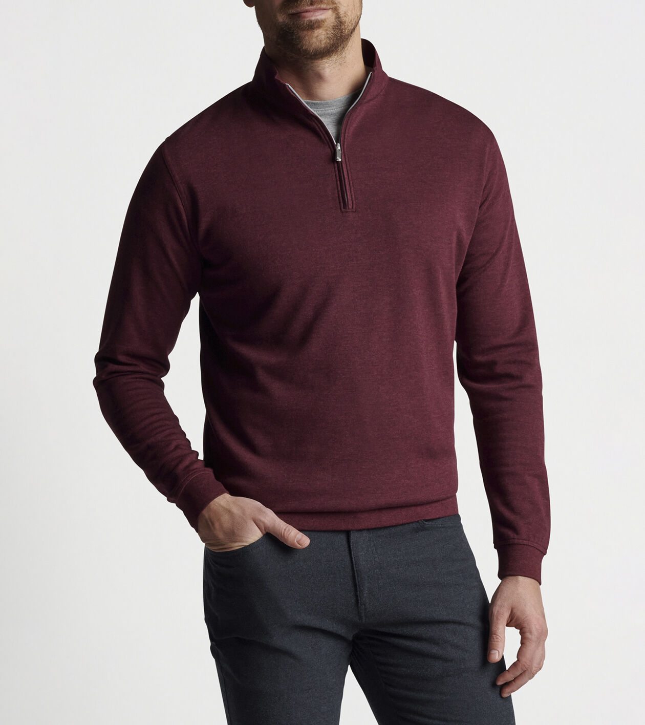 Peter Millar Crown Comfort Interlock Quarter-Zip - Light Grey