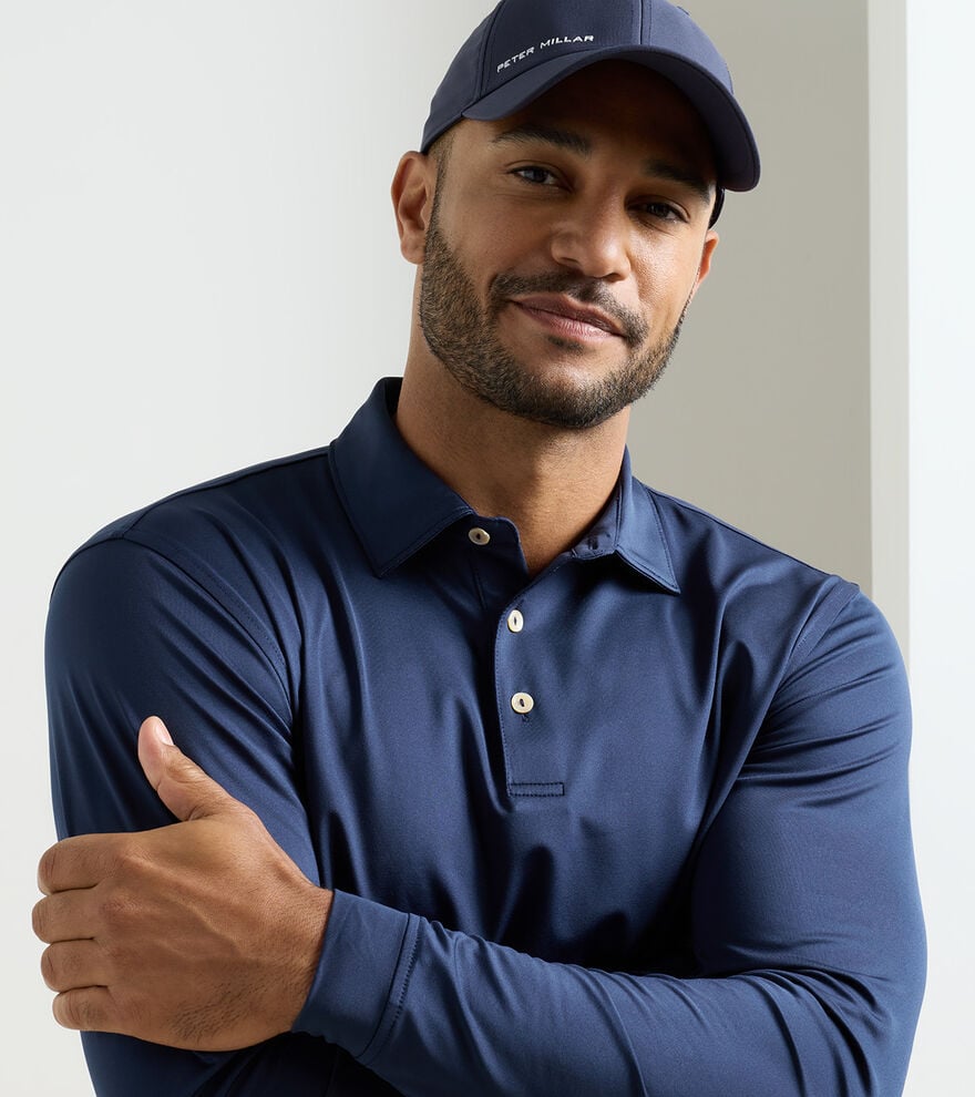 Solid Stretch Jersey Long Sleeve Polo - Alternate Image 3