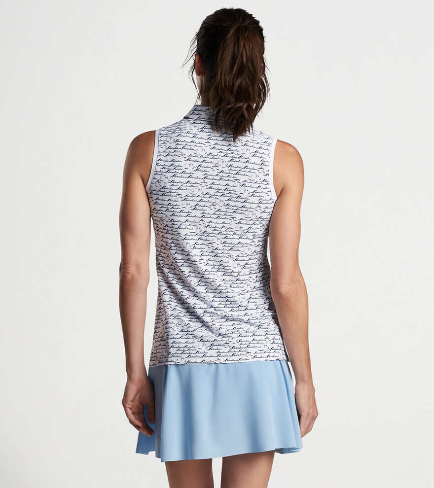 Banded Sport Mesh Birdie Print Sleeveless Button Polo image number 3