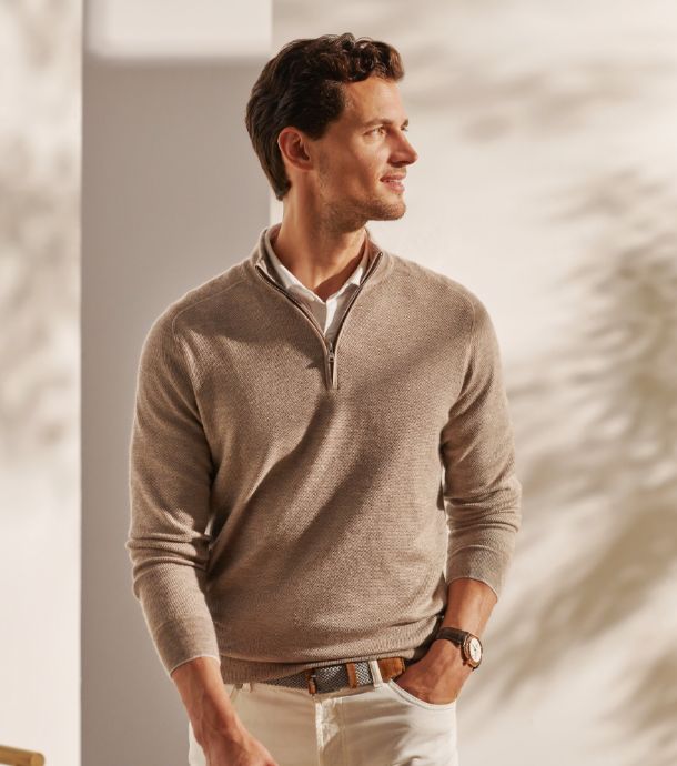 The Voyager Quarter-Zip Sweater in Fawn