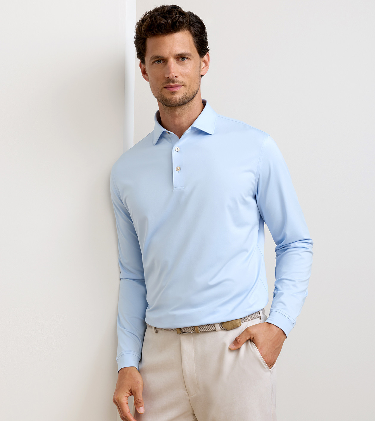 Solid Stretch Jersey Long Sleeve Polo | Men's Polos | Peter Millar