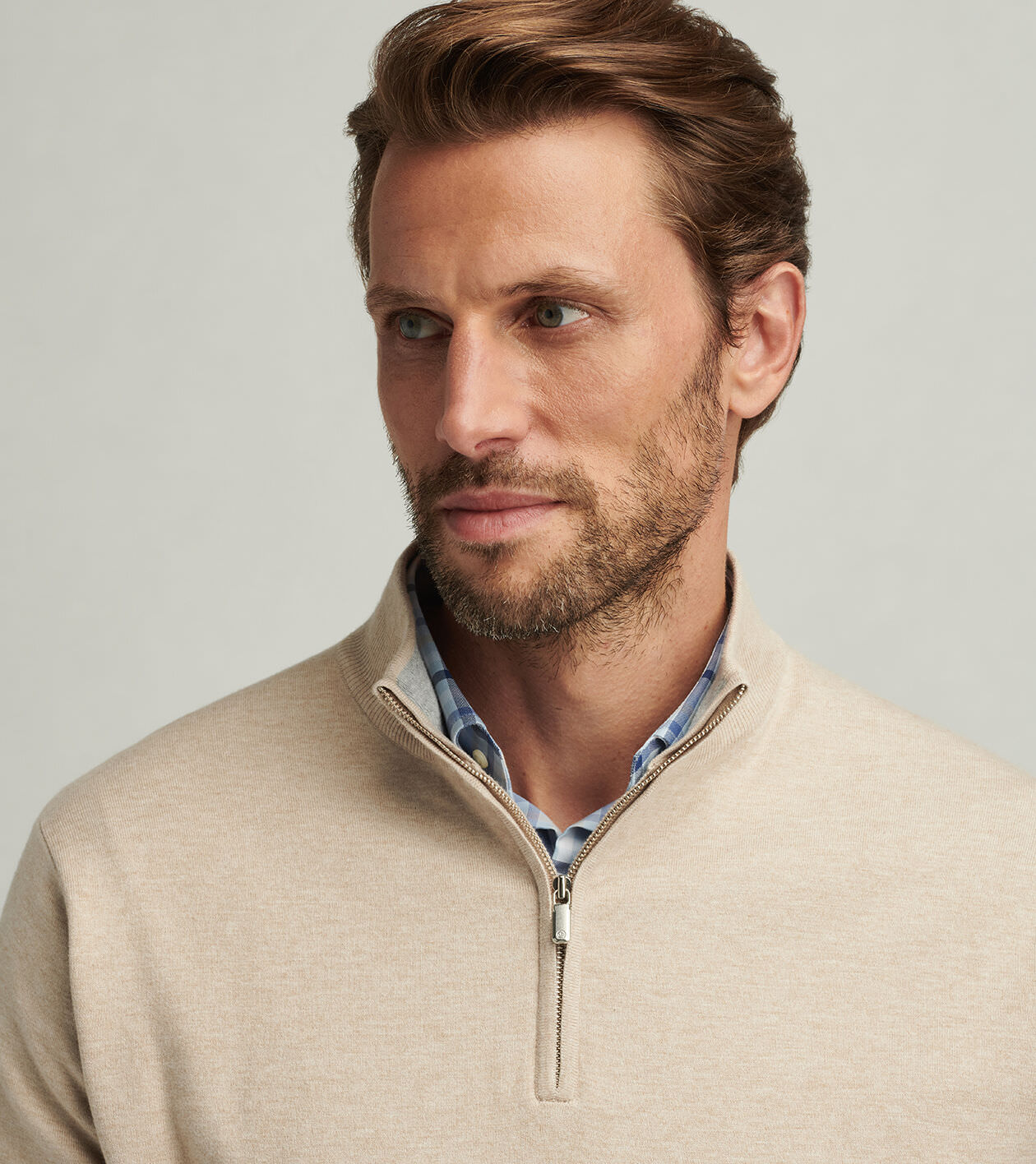【DISCERNMENT】Miller cotton stripe zip-up Peter Millar Men's Navy / White Perth Mini-Stripe Stretch