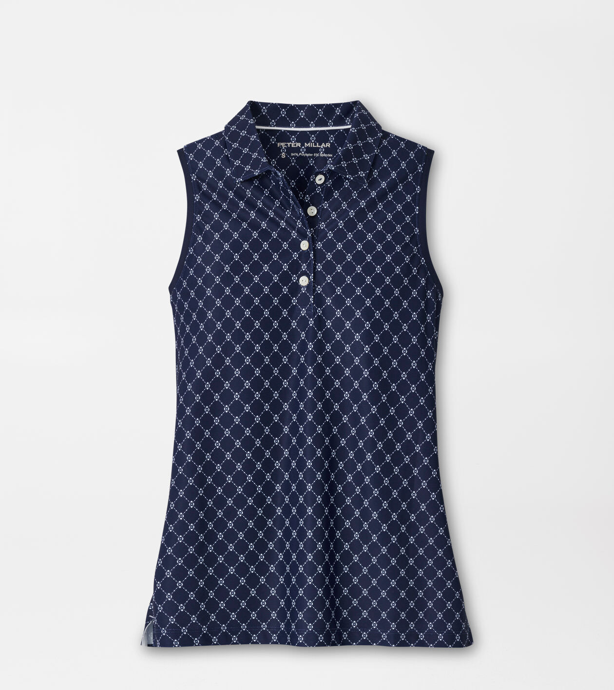 Lattice Blossom Banded Sport Mesh Sleeveless Button Polo
