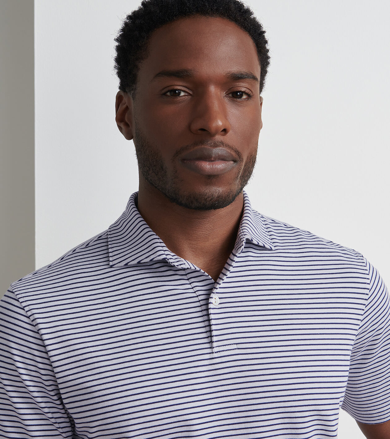 ★STENDS★ M4XL Stripe Brush Knit Black Albatross Cotton-Blend Piqué Polo | Men's Polos | Peter Millar