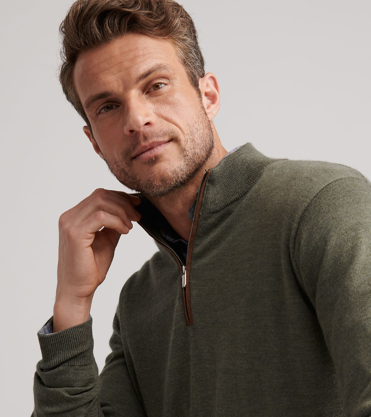 Autumn Crest Suede Trim Quarter-Zip | Men's Sweaters | Peter
