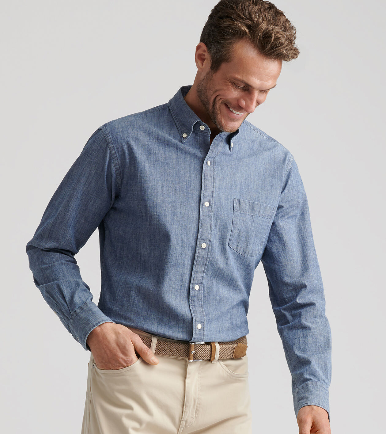 Tamworth Chambray Cotton-Stretch Sport Shirt | Men's Sport