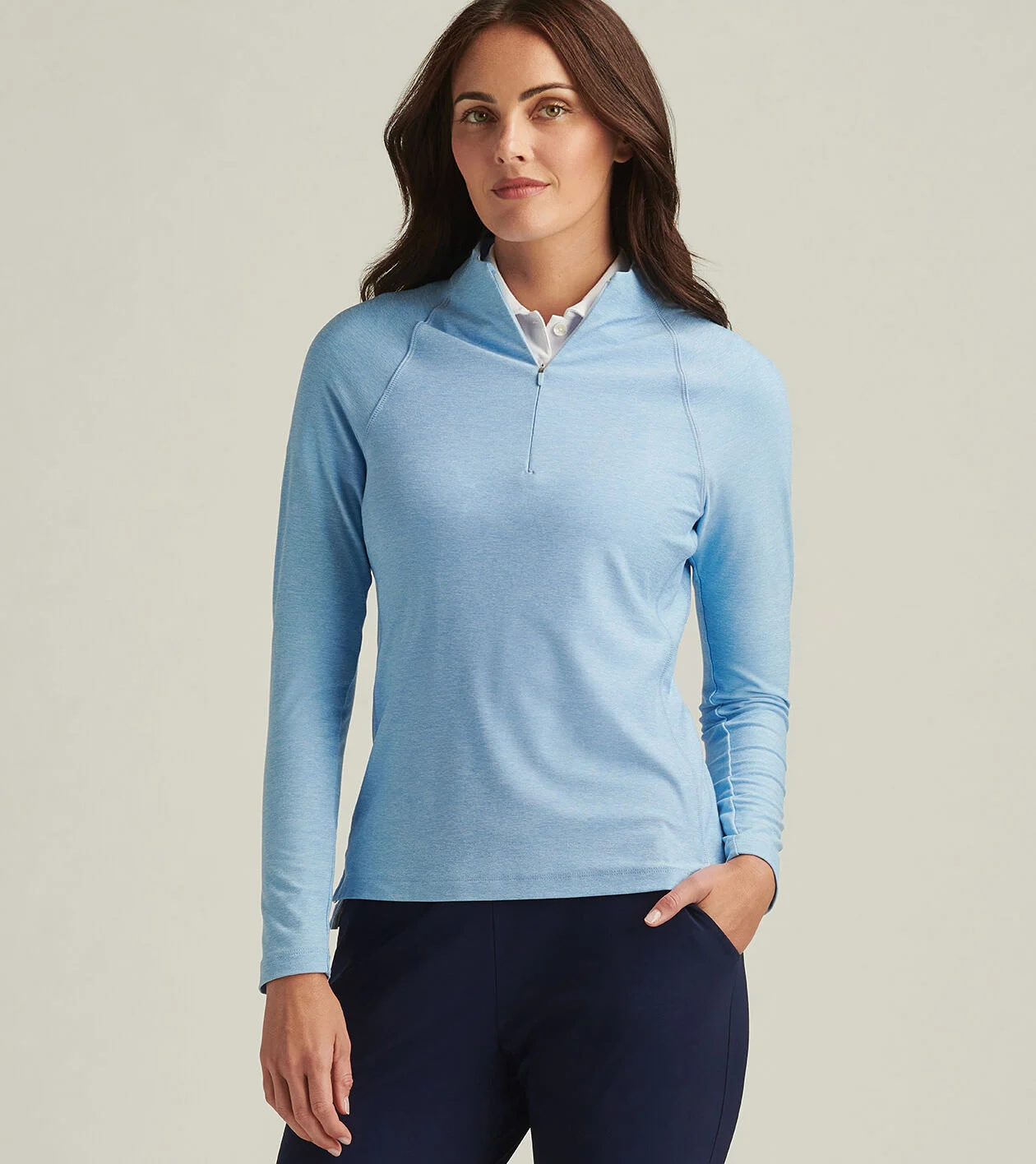 売れ筋商品|||ピーター・ミラー カットソー トップス レディース Women's Light Blue THE PLAYERS Melange Raglan Perth Quarter-Zip Top Light Blue Women's Peter Millar Light Blue THE PLAYERS Melange Raglan