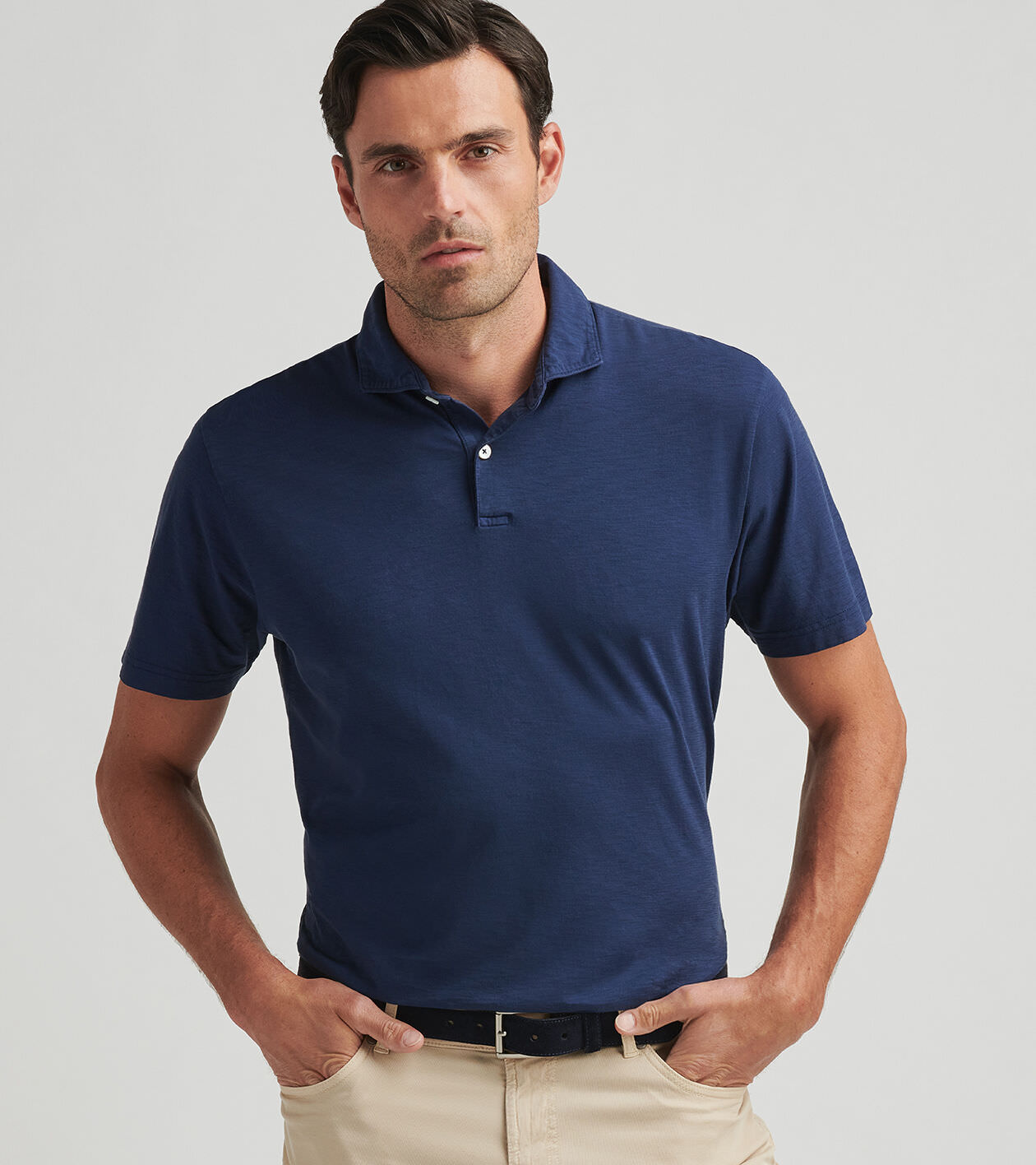Solid Stretch Jersey Long Sleeve Polo | Men's Polos | Peter